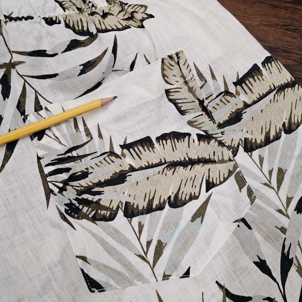 C&C California 100% Linen Pull On Ivory Floral Tropical Beach Pants Plus 1X Read - Picture 12 of 14